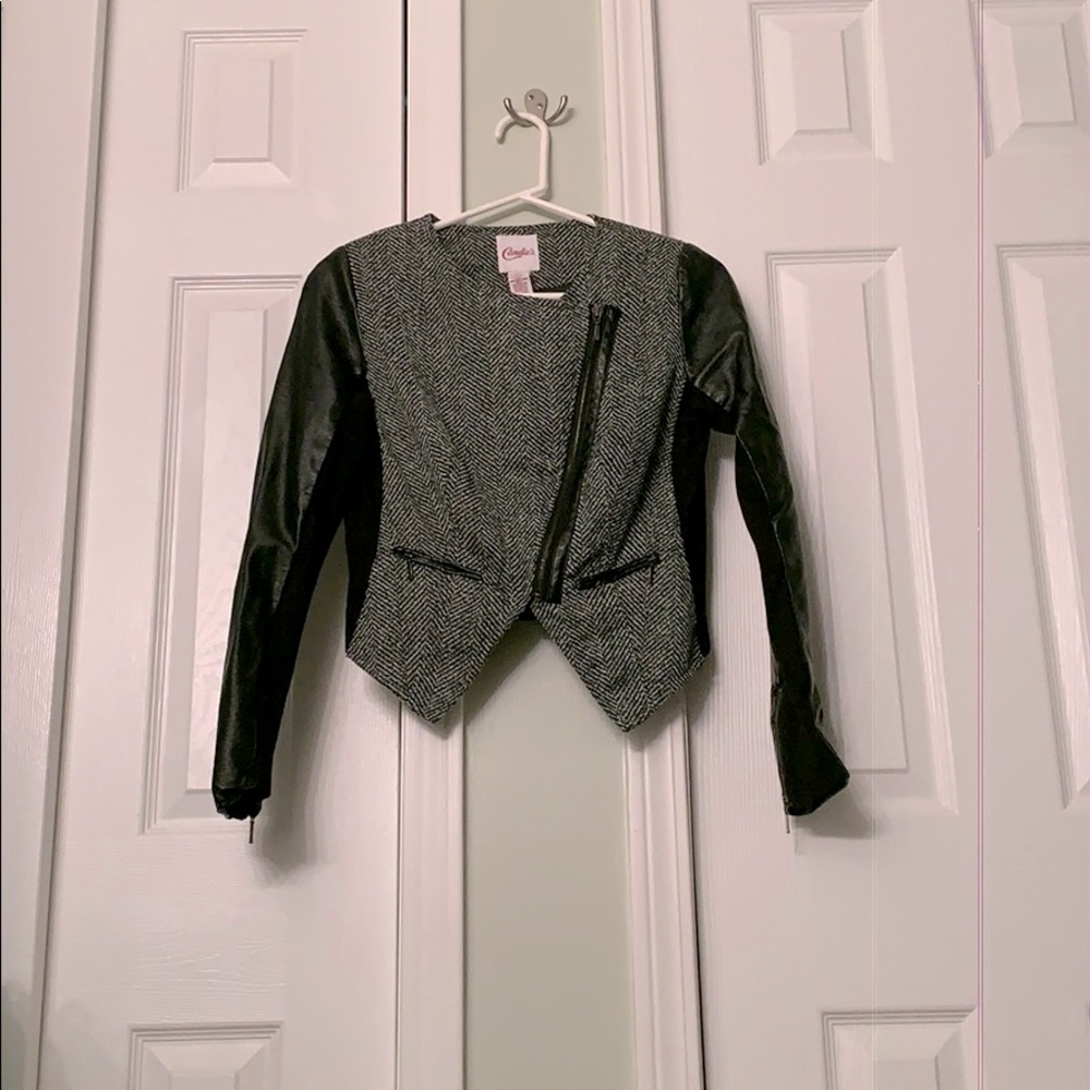 Faux leather and mixed materials blazer